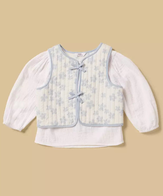 MAX-Floral Print Cotton Jacket with Top and Pants