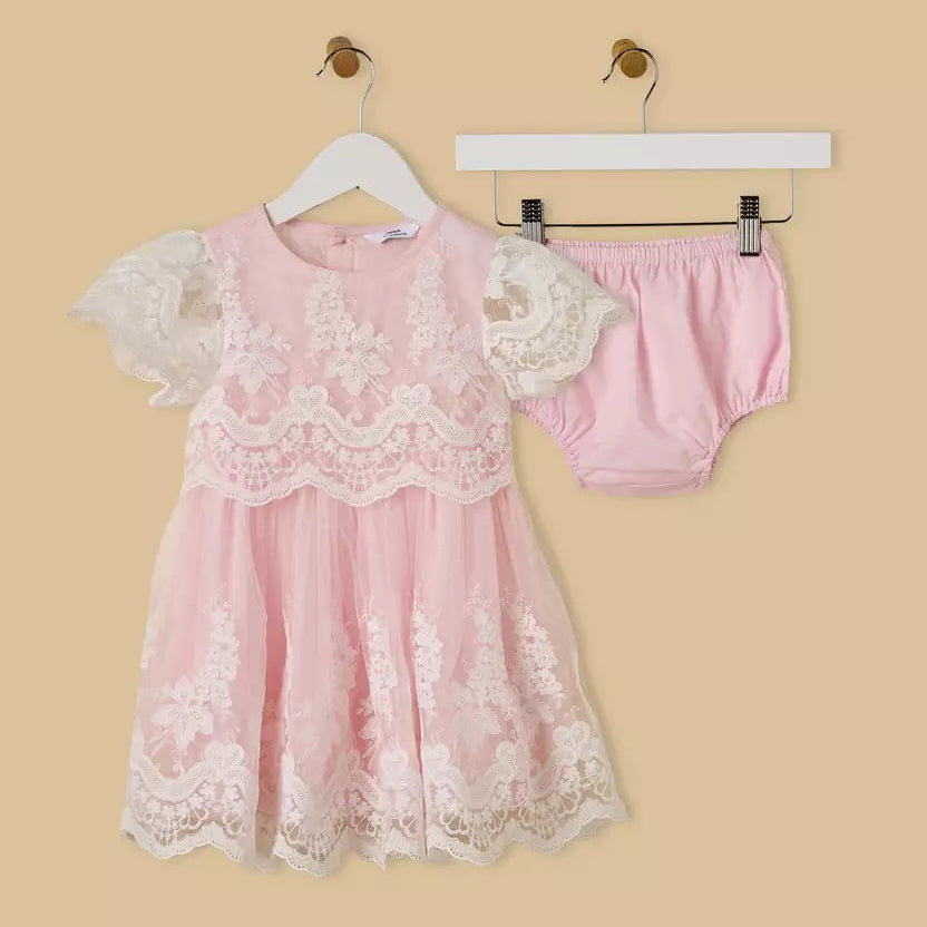 MAX-Mesh Overlay Dress with Bloomers