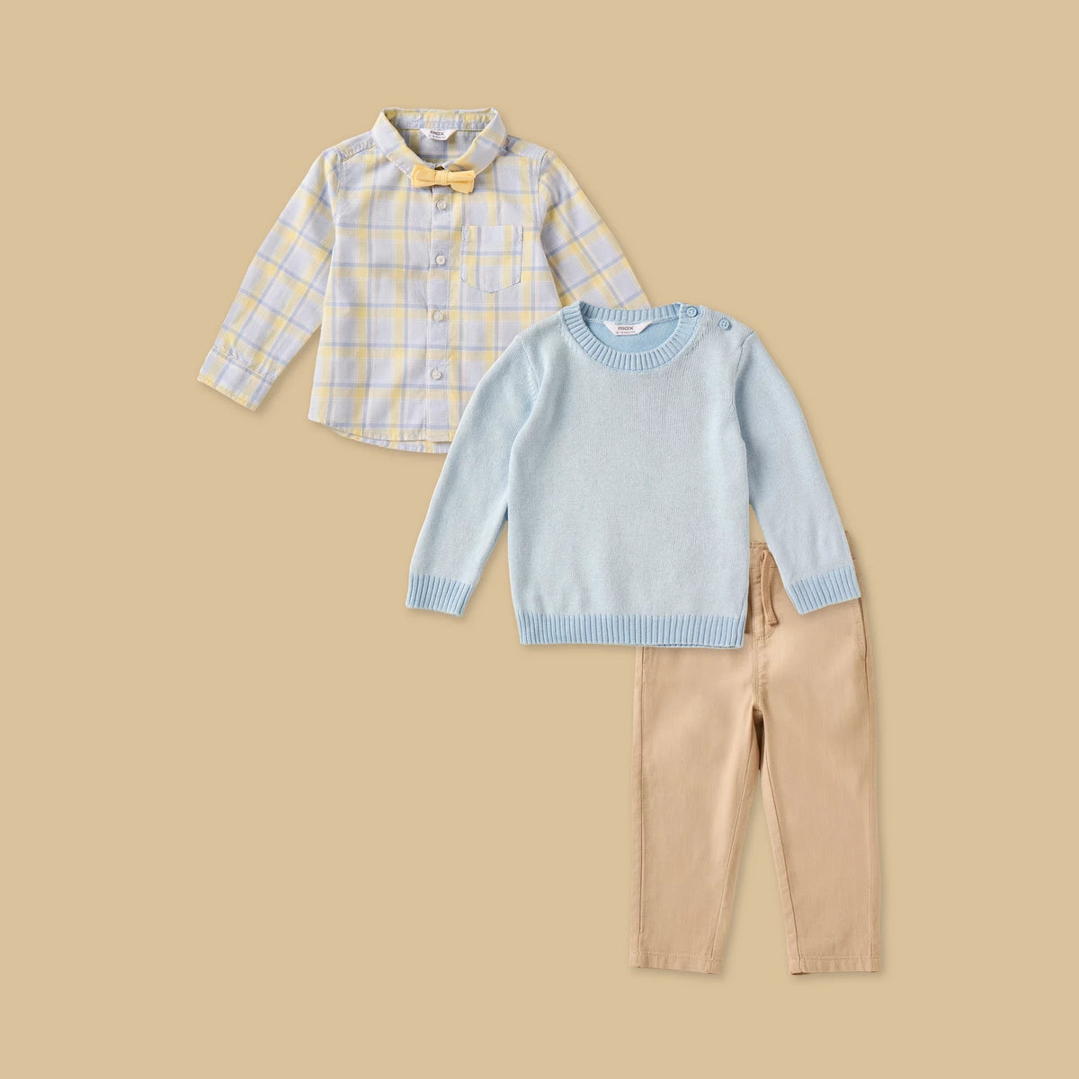 MAX-Checked Cotton Shirt with Sweater and Pants