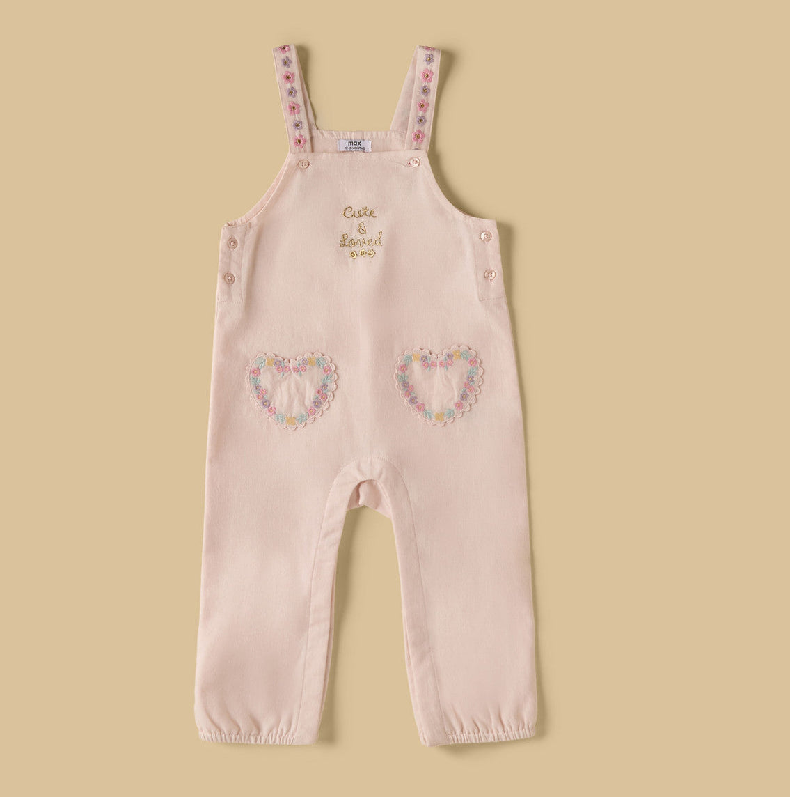 MAX-Embroidered Cotton Dungaree with T-shirt and Hairband