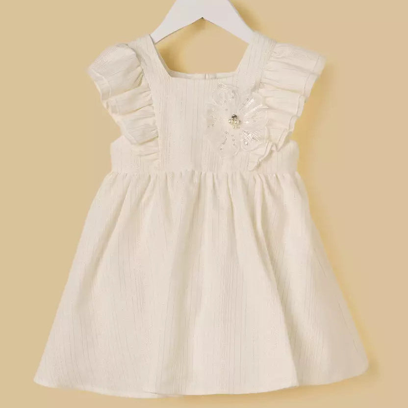 MAX-Lurex Striped Floral Applique Dress