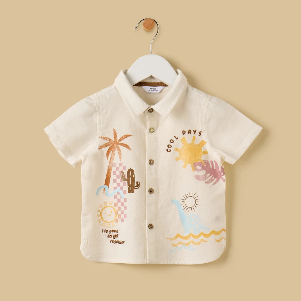 MAX - Graphic Print Linen Blend Shirt and Shorts Set