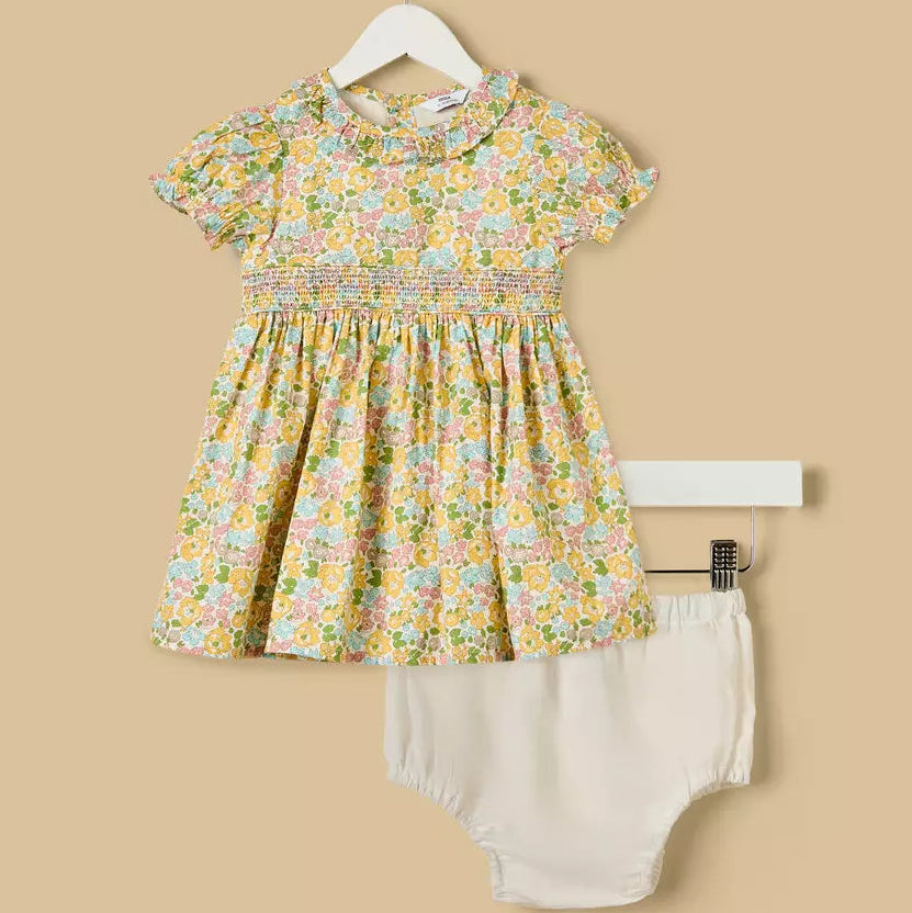 MAX-Floral Print Smocked Dress with Bloomers