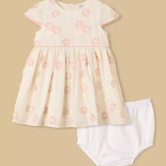 MAX-Floral Embroidered Cotton Dress with Bloomers