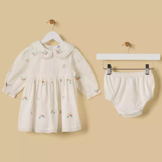 MAX-Embroidered Cotton Dress with Bloomers
