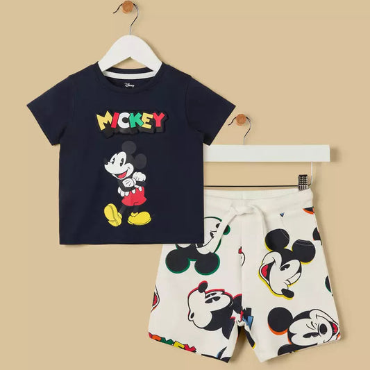 MAX-Mickey Mouse Print Cotton T-shirt and Shorts Set