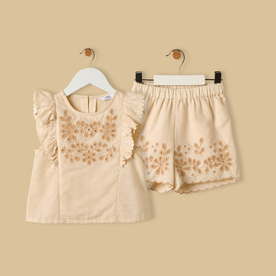 MAX-Embroidered Sleeveless Top and Shorts Set