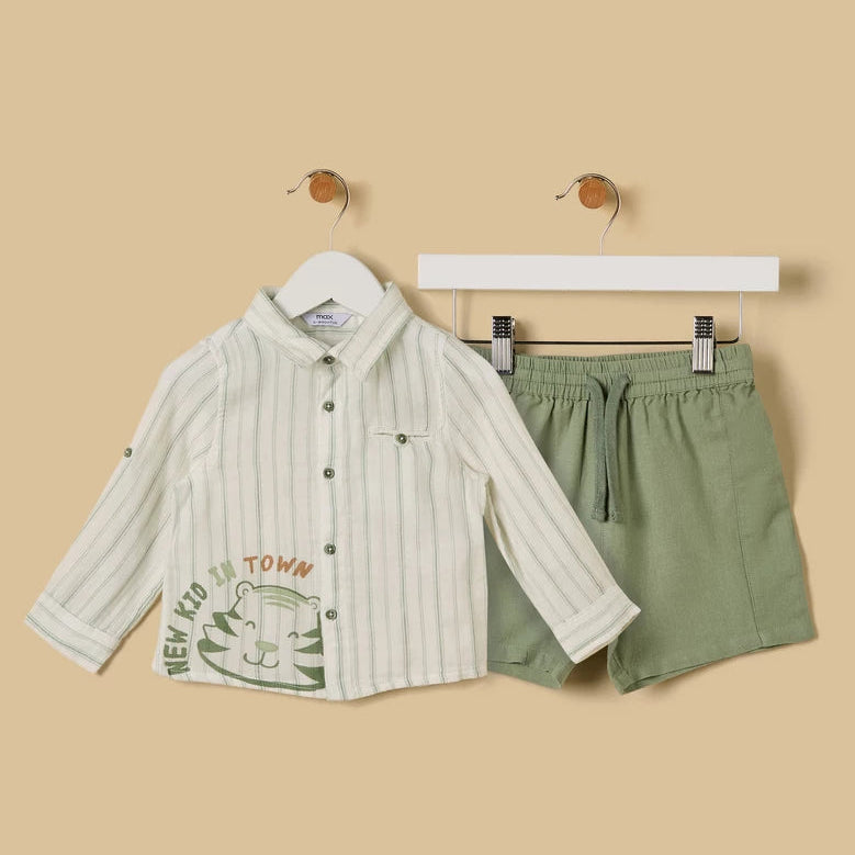 MAX - Striped Double Gauze Cotton Shirt and Shorts Set