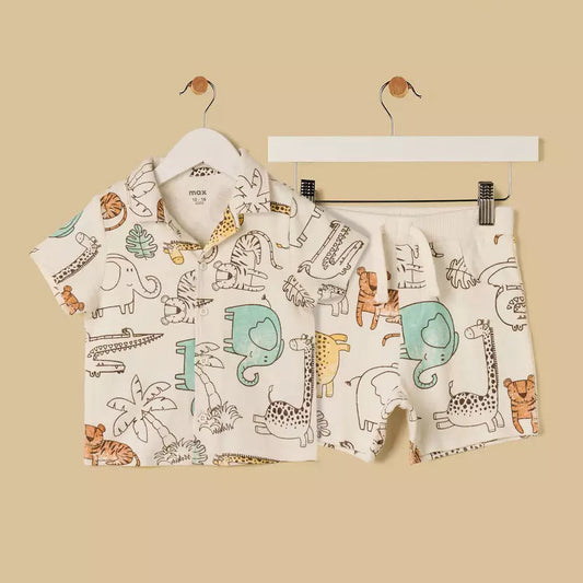 MAX-Animal Print Cotton Shirt and Shorts Set