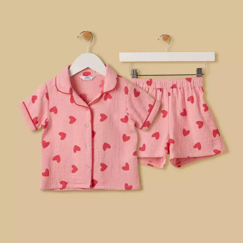 MAX-Heart Print Shorts Set