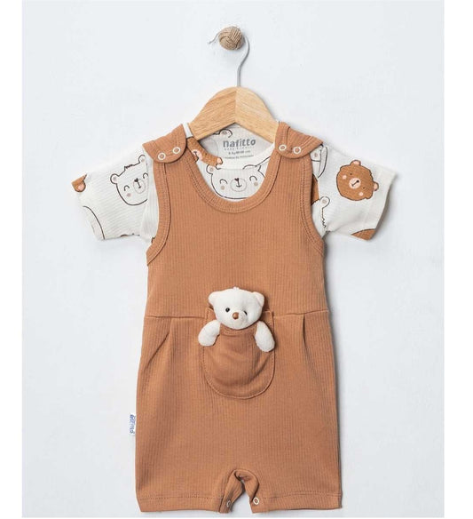 TEDDY IN A POCKET DANGAREE SET