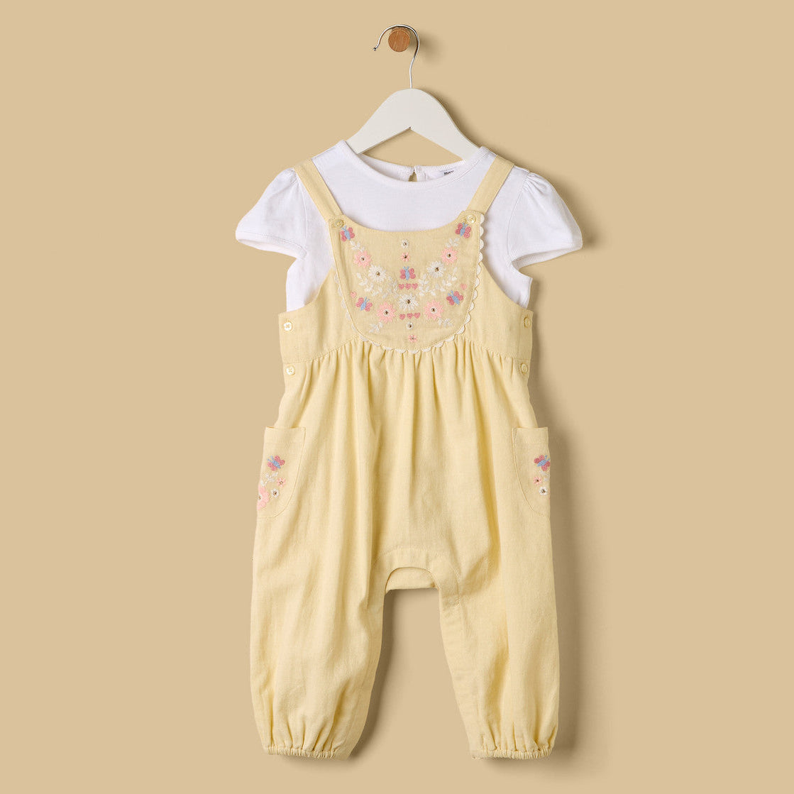 MAX-Embroidered Dungaree and T-shirt Set