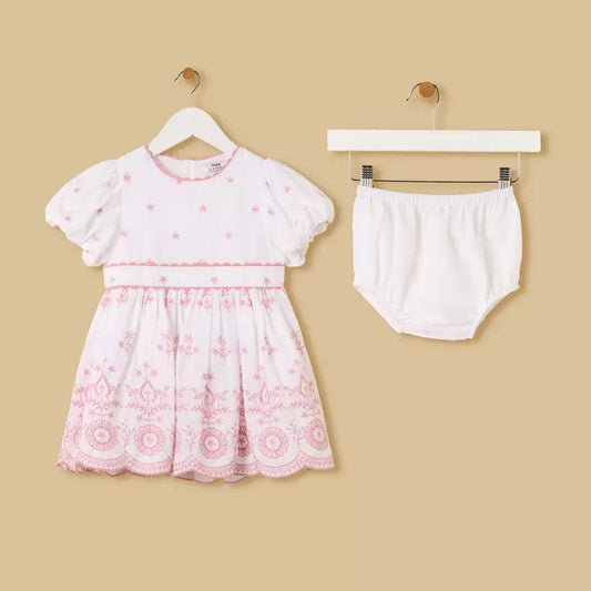 MAX-Embroidered Balloon Sleeve Dress with Bloomers