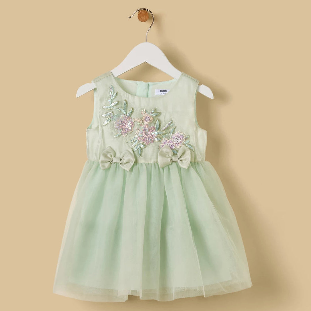 MAX-Floral 3D Embroidered Yoke Cotton Dress