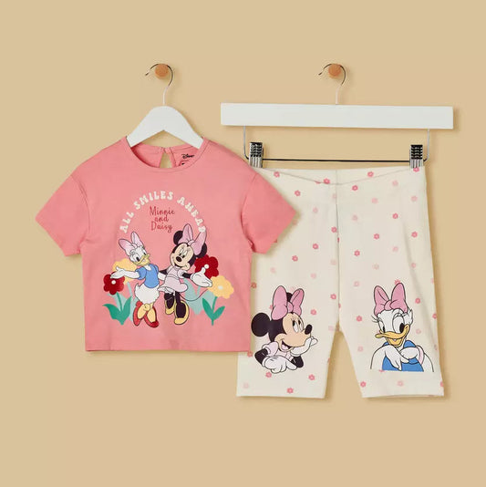 MAX-Minnie Mouse and Daisy Duck Print Top and Short Leggings Set