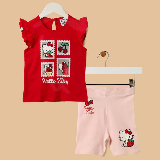 MAX-Hello Kitty Print Top and Short Leggings Set
