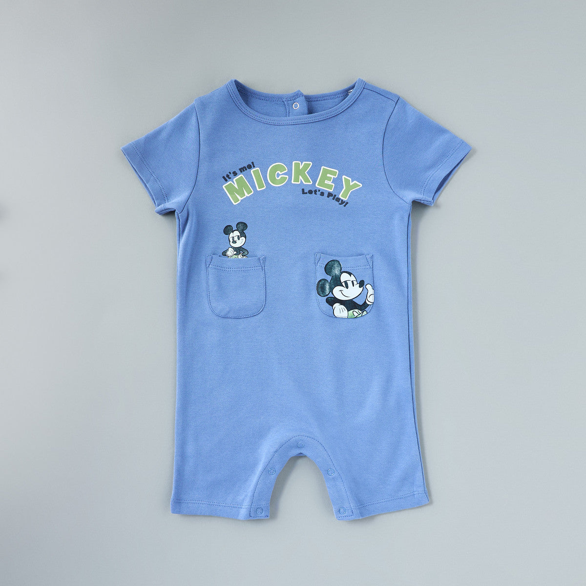 MAX-Mickey Mouse Print Cotton Bodysuit with Romper and Cap