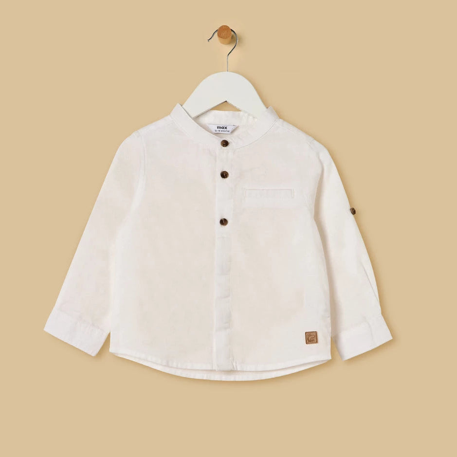 MAX - Mandarin Collar Shirt and Striped Pant Set