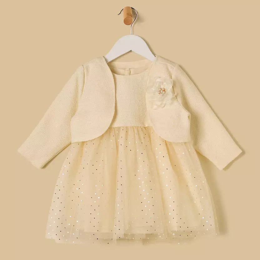 MAX-Floral Textured Dress with Bolero Jacket