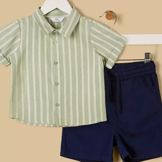 MAX-Striped Cotton Shirt and Shorts Set