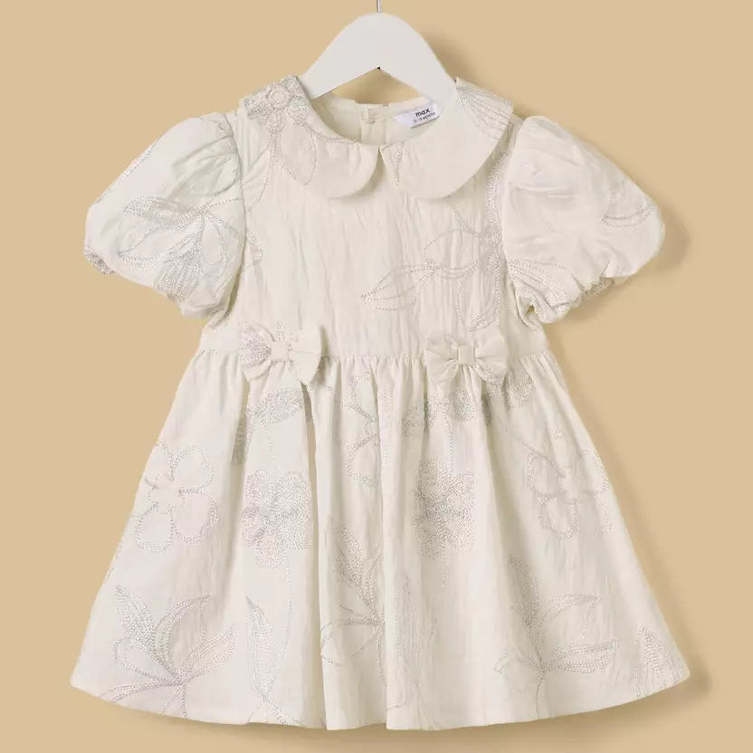 MAX-Floral Embroidered Dress with Peter Pan Collar