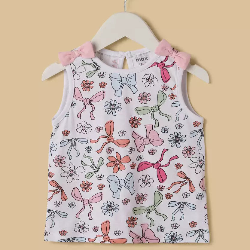 MAX-Bow Print Cotton Top and Shorts Set