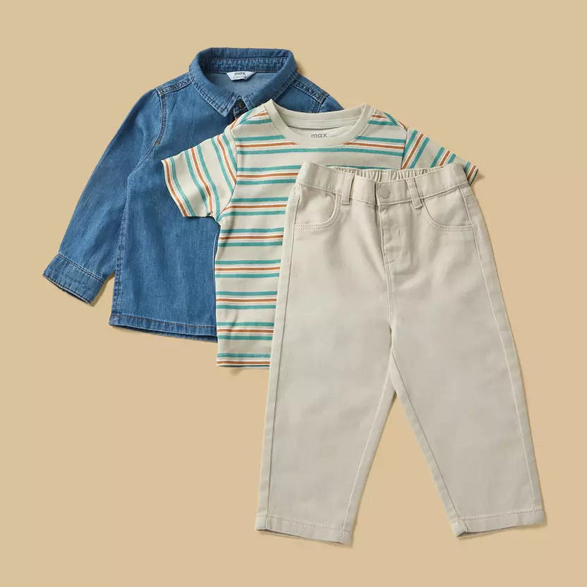 MAX-Denim Shirt with T-shirt and Pants