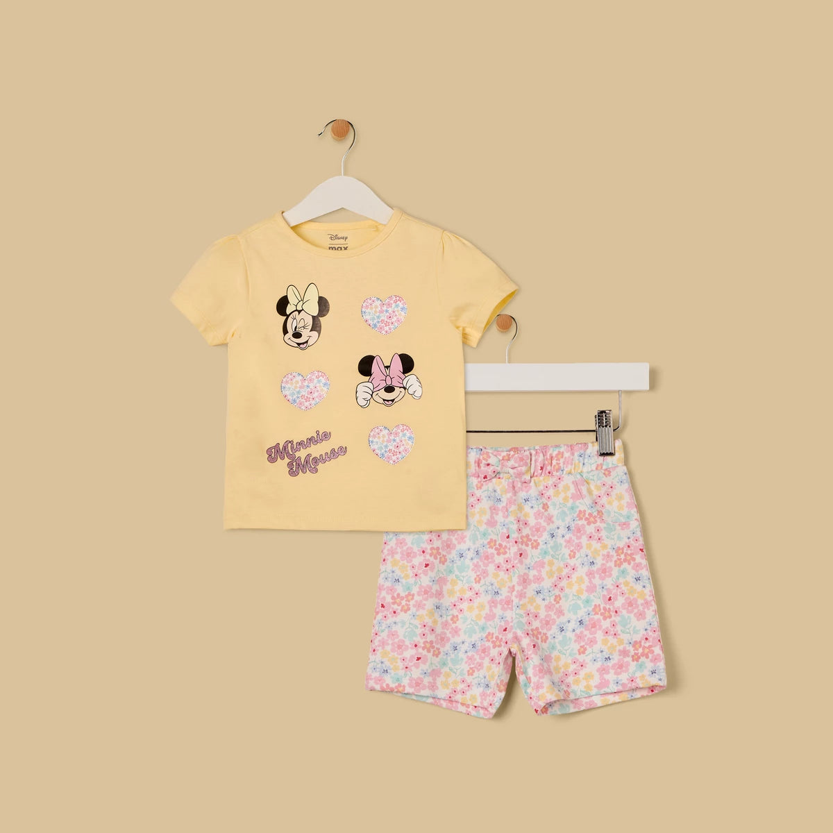 MAX-Minnie Mouse Print Cotton T-shirt and Shorts Set
