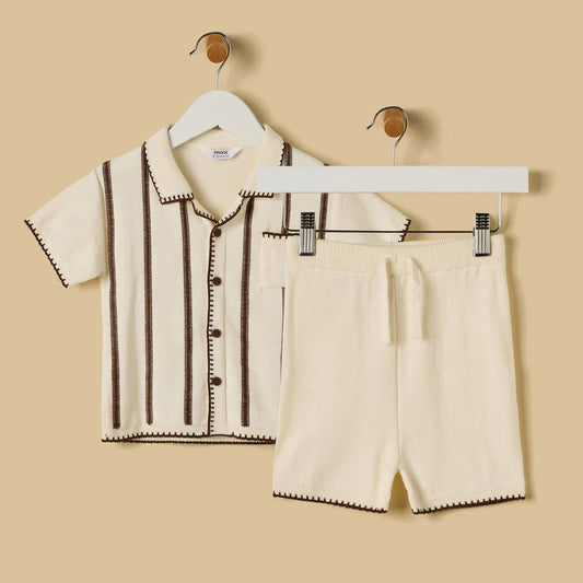 MAX - Striped Cotton Shirt and Shorts Set