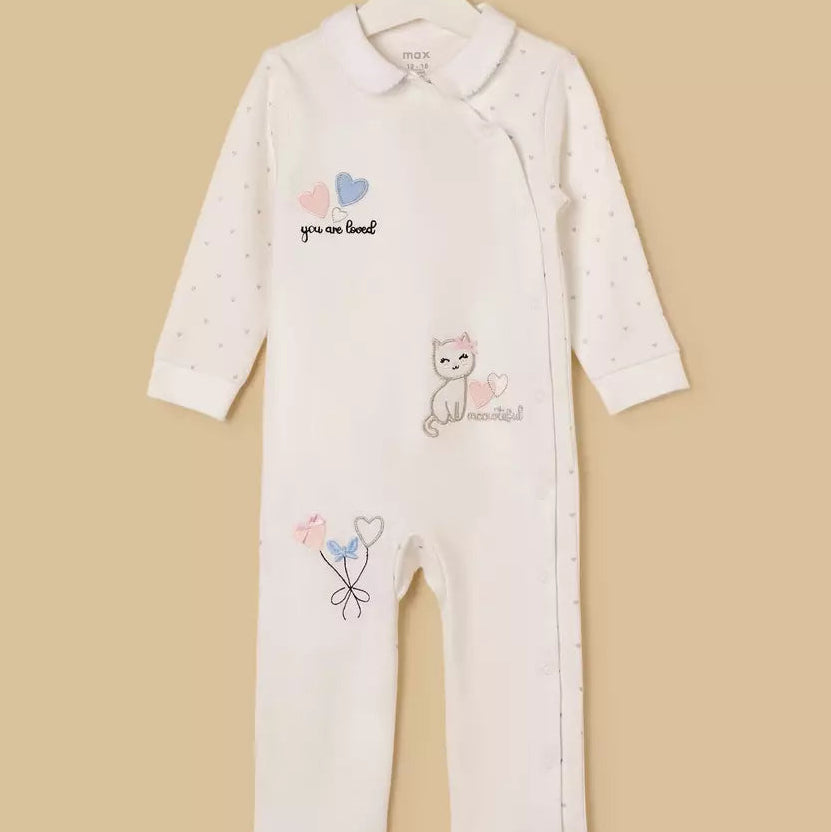 MAX-Cat Embroidered Collared Sleepsuit