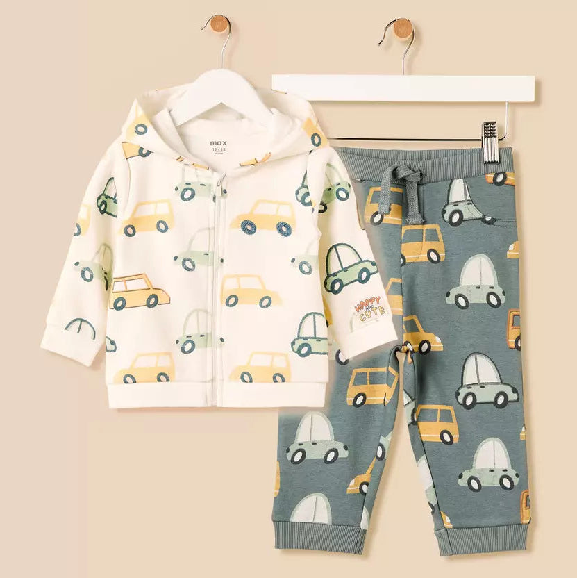 MAX-Vehicle Print Zip Through Hoodie and Joggers Set