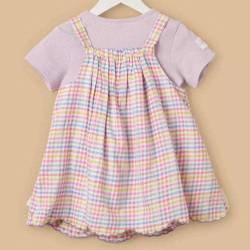 MAX-Checked Pinafore and Ribbed T-shirt Set